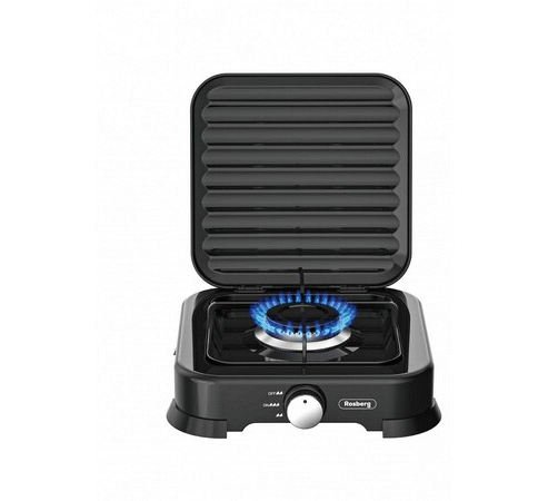 Plinski rešo Rosberg R51454D1 Crni sa jednom ringlom – beli prenosivi šporet za domaćinstvo i kampovanje.